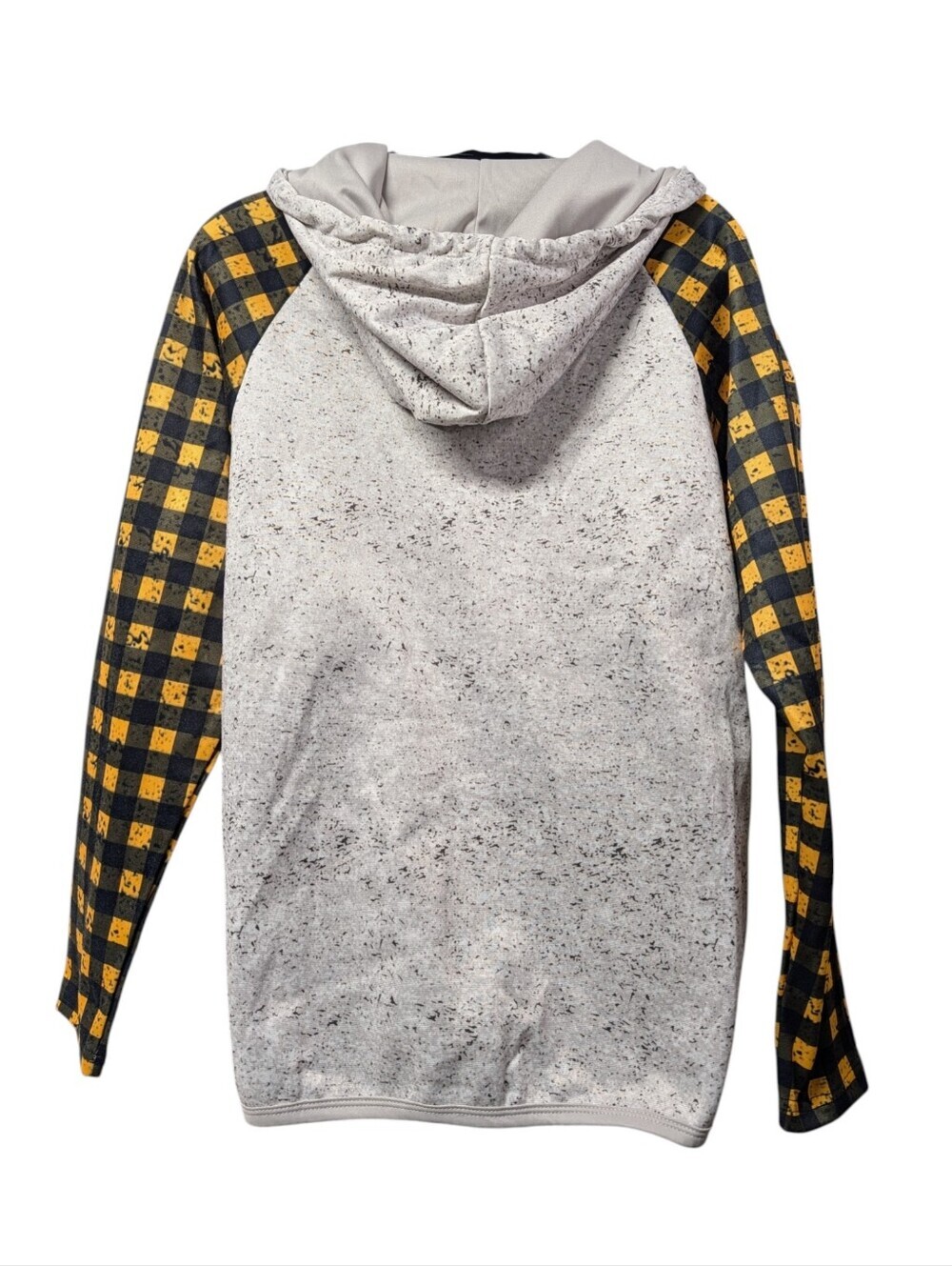 Yellowstone Dutton Ranch Hoodie Small Plaid Sleeve Gray Henley Pullover - Picture 2 of 6